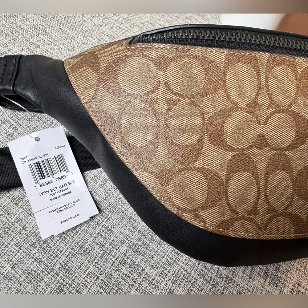 $239 COACH Warren Belt Bag In Signature Canvas Khaki/ Black 78777 - Picture 6 of 6